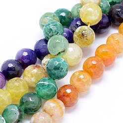 Mixed Color Faceted Natural Agate Beads Strands, Round, Dyed & Heated, Mixed Color, 12mm, Hole: 1.5mm, about 32pcs/strand, 15.3 inch(39cm)