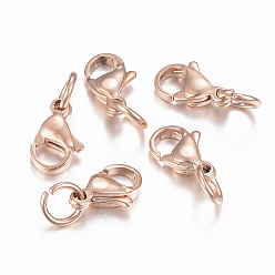 Rose Gold 304 Stainless Steel Lobster Claw Clasps, Parrot Trigger Clasps, Rose Gold, 11x7x3mm, Hole: 4mm