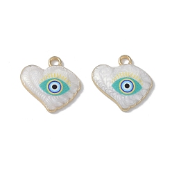 Dark Turquoise Rack Plating Alloy Enamel Pendants, with Resin, Heart with Evil Eye Charm, Cadmium Free & Nickel Free & Lead Free, Dark Turquoise, 18x18.5x3mm, Hole: 2mm