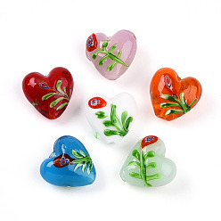 (52) Непрозрачная лаванда Бусины из стекла миллефиори ручной работы с неровностями, Сердце & цветок, разноцветные, 19.5~20.5x19.5~20x11~12 мм, отверстие : 1.5~2 мм