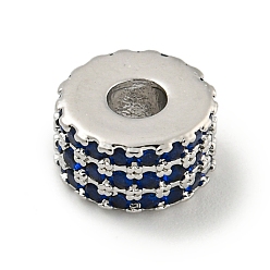 Синий Обшивка стойки латунь с циркониевыми бусинами, долговечный, без свинца и без кадмия, плоско-круглые, платина, синие, 8x4.5 мм, отверстие : 2.5 мм