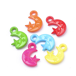 Mixed Color Opaque Acrylic Pendants, Star & Moon, Mixed Color, 20x14x4mm, Hole: 3mm, about 1280pcs/500g