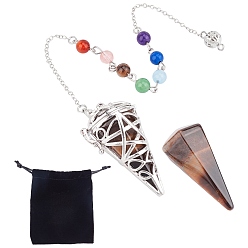 Тигровый глаз Биолокационные маятники с конусом тигрового глаза, с платиновой и латунной фурнитурой, 10-1/2 дюйм (26.67 см), 1шт / сумка