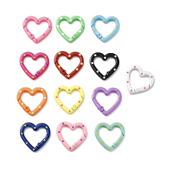 Mixed Color Spray Painted Alloy Spring Gate Ring, Heart, Mixed Color, 25x25.5x4mm