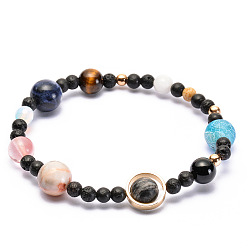 Style 1 Galactic Planet Bracelet with Natural Stones - 9 Guardian Stars and 8 Planets of Solar System