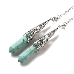 Синтетическая Бирюза Синтетический бирюзовый маятник для биолокации большие подвески, с латунной фурнитурой , пуля, 260~270 мм, отверстие : 1.5 мм