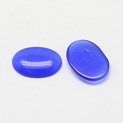 Blue Cat Eye Cabochons, Oval, Blue, 18x13x2.5~3.5mm