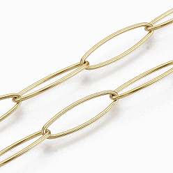 Golden 304 Stainless Steel Paperclip Chains, Drawn Elongated Cable Chain, Soldered, Golden, 20x6x1mm, about 39.37 inch(1m)/strand