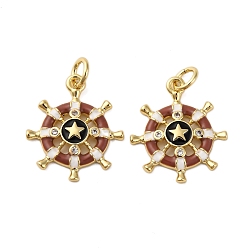 Верблюжий Латунные микро проложить кубического циркония подвески, якорь и штурвал, с эмалью, стойки покрытие, реальный 18 k позолоченный, долговечный, с целью перехода в кольце, без кадмия и без свинца, с целью перехода в кольце, верблюжие, 18x15.5x2.5 мм, отверстие : 3 мм