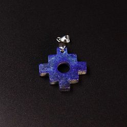 Lapis Lazuli Natural Lapis Lazuli Geometric Pendants, Cross Charms with Platinum Plated Matel Snap on Bails, 30x30x5mm