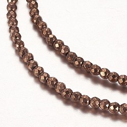 с Покрытием Меди Гальванизировать немагнитных синтетический гематит бисер пряди, бисер нитей, граненые, круглые, с медным покрытием, 2 мм, отверстие : 0.5 мм, около 197 шт / нитка, 15.55 дюйм