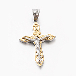 Doré  Thème de Pâques femmes hommes 201 pendentifs croix crucifix en acier inoxydable, or, 32x22x6mm, Trou: 4.5x6mm