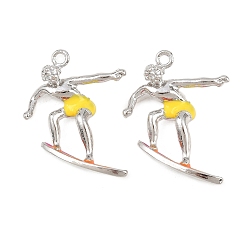 Желтый Сплав эмали горный хрусталь подвески, стойки покрытие, очарование серфера, без кадмия, без никеля и без свинца, платина, желтые, 23.5x26x6 мм, отверстие : 1.8 мм