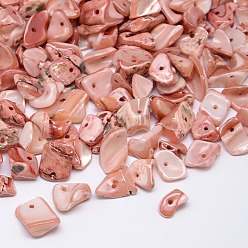 Misty Rose Dyed Natural Freshwater Shell Chips Beads, Shell Shards, Misty Rose, 9~12x6~15mm, Hole: 1mm, about 900pcs/500g