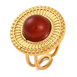 Красный Агат Плоские круглые натуральные сердолики перстни, золотистый тон 304 манжеты из нержавеющей стали для женщин, внутренний диаметр: 17 мм