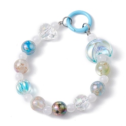 Light Sky Blue Resin Pendant Decorations, with Acrylic Beads and Alloy Spring Gate Rings, Round & Heart, Light Sky Blue, 265mm