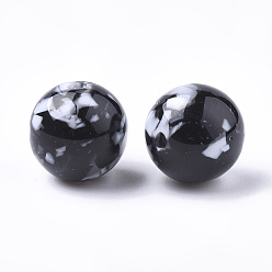 Black Resin Beads, Imitation Gemstone Chips Style, Round, Black, 22mm, Hole: 2.5mm