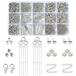 Платина Наборы для самостоятельного изготовления фурнитуры для бижутерии из железных булавок с ушком, бусин с плоской головкой, колпачков и наконечников для бусин, платина, 4~30x0.7 мм, отверстие : 2 мм