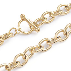 Golden 304 Stainless Steel Cable Chains Necklaces, with Toggle Clasps, Golden, 18.11 inch(46cm)