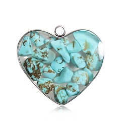 Synthetic Turquoise Synthetic Turquoise Pendants, with Stainless Steel Findings, Heart Charms, 20mm