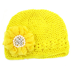 Yellow Handmade Crochet Baby Beanie Costume Photography Props, Flower, Yellow, 180mm
