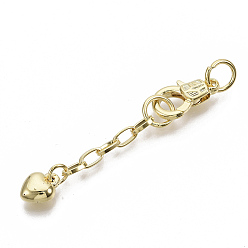 Real 18K Gold Plated Brass Chain Extender, with Brass Lobster Claw Clasps,  Heart, Real 18K Gold Plated, 64mm, Clasp: 17x10x4mm, Extend Chain: 38mm, Jump Ring: 8x1mm, Inner Diameter: 6mm