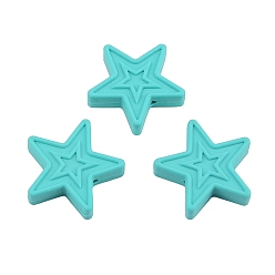 Medium Turquoise Star Food Grade Silicone Beads, Silicone Teething Beads, Medium Turquoise, 30x9mm