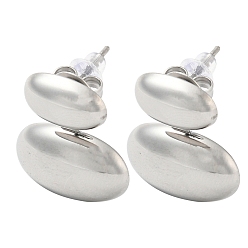 Stainless Steel Color 304 Stainless Steel Stud Earrings, Oval, Stainless Steel Color, 19.5x16.5mm