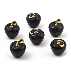 Blue Goldstone Synthetic Blue Goldstone Teacher Apple Charms, with Golden Plated Brass Snap on Bails, 14.5x14mm, Hole: 6.5x4mm