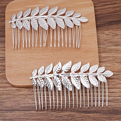 Silver Iron Hair Comb Findings, Leaf, Silver, 32x89mm