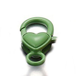 Lime Green Alloy Lobster Claw Clasp, Heart Shape, Lime Green, 26.6x14.2x6.5mm, about 10pcs/bag