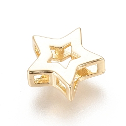 Real 18K Gold Plated Brass Slide Charms, Long-Lasting Plated, Star, Real 18K Gold Plated, 11x11.5x3.5mm, Hole: 1.5~2x2~5mm