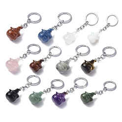 Mixed Stone Natural/Synthetic Gemstone Keychains, with Iron Keychain Clasps, Ghost, 8cm