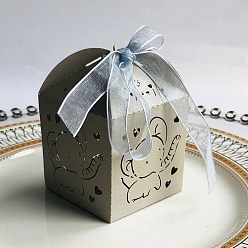 Silver Rectangle Foldable Creative Paper Gift Box, Elephant Pattern Candy Box with Ribbon, Decorative Gift Box for Wedding, Silver, Fold: 5x5x8cm