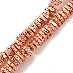 Гальванический Розовый Золотой Гальванические бусины из натуральной лавы, квадратный, покрытием из розового золота, 3x3x1~1.5 мм, отверстие : 1 мм, около 280 шт / нитка, 15.20'' (38.6 см)
