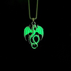 Lawn Green Luminous Stainless Steel Pendant Necklaces, with Enamel, Lawn Green, 27.56 inch(70cm)