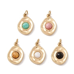 Mixed Stone Natural Gemstone Charms, with Ion Plating(IP) Golden Tone 304 Stainless Steel Findings, Mixed Dyed and Undyed, Oval, 14x10x4mm, Jump Ring: 4x0.5mm, Inner Diameter: 2.5mm