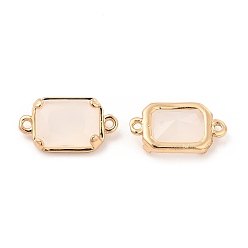 Light Peach K9 Glass Connector Charms, Rectangle Links, with Light Gold Tone Brass Findings, Faceted, Light Peach, 7x12.5x3.5mm, Hole: 0.7mm