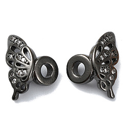 Черный Цвет Металла Покрытие стойки латунь микропаве прозрачные кубические циркониевые бусины, долговечный, бабочка, металлический черный , 15x7x10 мм, отверстие : 2.6 мм
