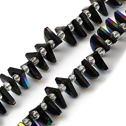 Black Electroplate Glass Beads Strands, Faceted, Fan, Black, 8x10x3mm, Hole: 1mm, about 100pcs/strand, 19.29''(49cm)