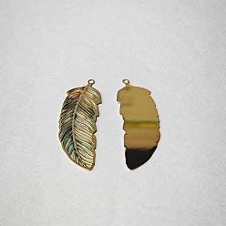 Светлый Морско-зеленый Латунные подвески, для изготовления украшений/закладок, перо, светло-зеленый, 38x12x0.3 мм, отверстие : 1.4 мм