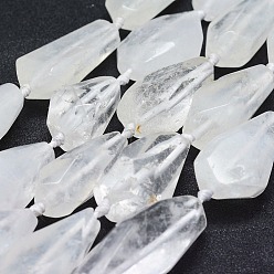 Quartz Crystal Natural Quartz Crystal Beads Strands, Faceted, teardrop, 26~41x12~20mm, Hole: 2mm, about 10~11pcs/strand, 15.7 inch(40cm)