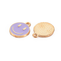 Lilac Alloy Enamel Charms, Cadmium Free & Lead Free, Smiling Face, Light Gold, Lilac, 14.5x12x1.5mm, Hole: 1.5mm