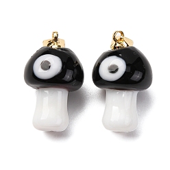 Коричневый Подвески лэмпворк ручной работы, гриб с глазом, с реечной накладкой из латуни с золотистым напылением, долговечный, золотые, кофе, 19~21x11~13 мм, отверстие : 4.5x3.5 мм