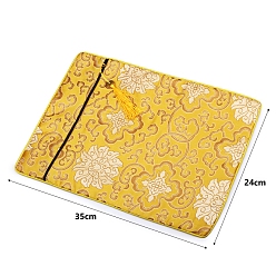 Yellow Floral Print Cloth Scriptures Storage Zipper Pouches, with Tassels, Rectangle, Yellow, 34x24cm