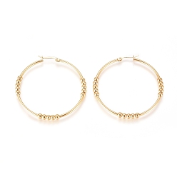 Golden 304 Stainless Steel Big Hoop Earrings, Hypoallergenic Earrings, with Round Beads, Ring, Golden, 6 Gauge, 54x52.5x4mm, Pin: 0.5x1mm