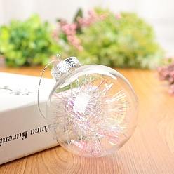 Clear Transparent Plastic Fillable Ball Pendants Decorations, with Silk inside, Christmas Tree Hanging Ornament, Clear, 60mm