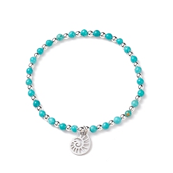 Turquoise Natural Howlite Beaded Stretch Bracelet with 201 Stainless Steel Conch Charms, Gemstone Jewelry for Women, Turquoise(Dyed), Inner Diameter: 2-3/8 inch(6cm)
