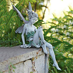 Светлый Стально-синий Статуя феи из смолы, для украшения садового двора, светло-стальной синий, 90x110x220 мм