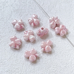Pink Porcelain Beads, Pearlized, Shamrock for Saint Patrick's Day, Pink, 13x12mm